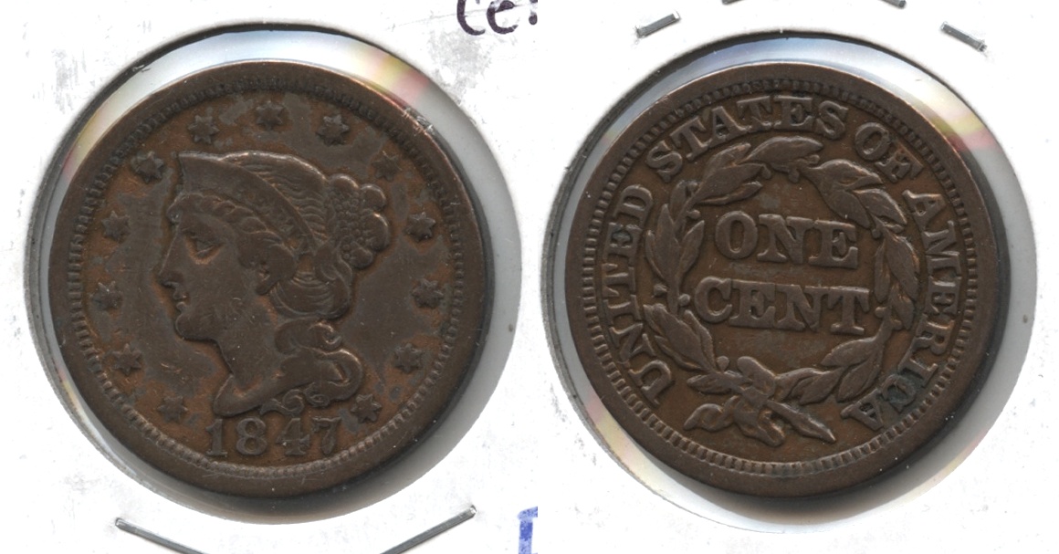 1847 Coronet Large Cent Fine-12 #s Cleaned