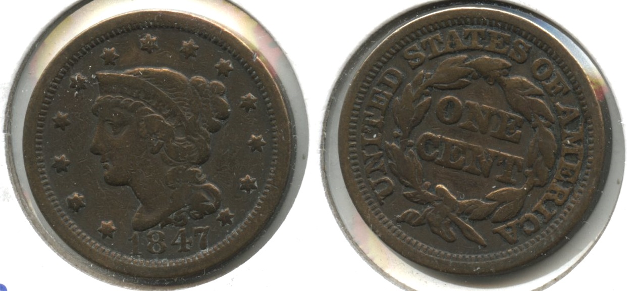 1847 Coronet Large Cent Fine-12 #z Cleaned