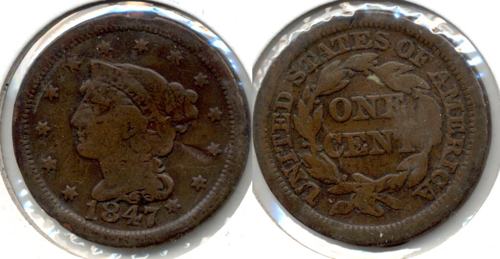1847 Coronet Large Cent VG-8 Obverse Bump