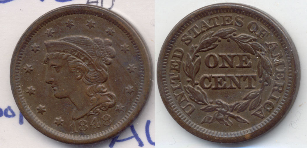 1848 Coronet Large Cent AU-50 a