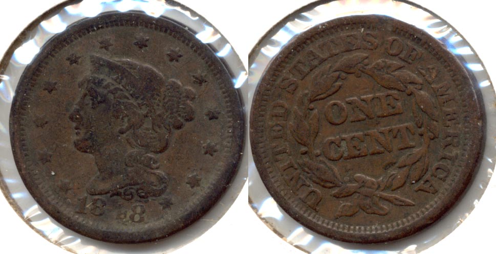 1848 Coronet Large Cent Fine-12 a Porous