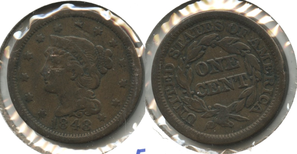 1848 Coronet Large Cent Fine-12 #ae Obverse Marks