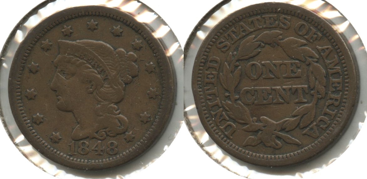 1848 Coronet Large Cent Fine-12 #af Edge Bump
