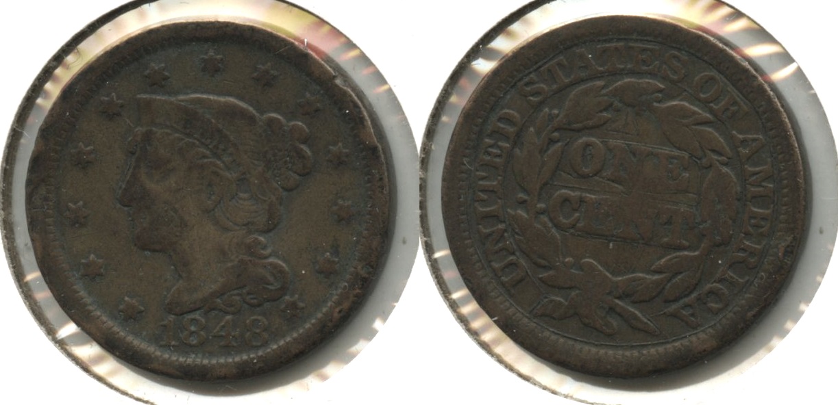 1848 Coronet Large Cent Fine-12 #ag Reverse Scratches