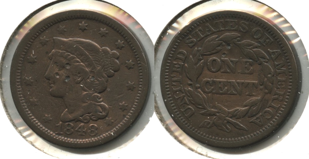 1848 Coronet Large Cent Fine-12 #ah Damaged
