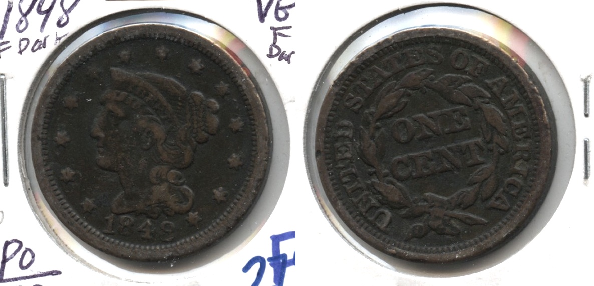 1848 Coronet Large Cent Fine-12 #p Dark