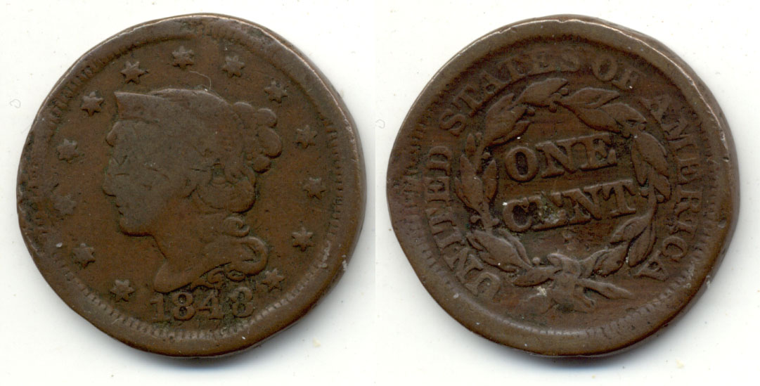 1848 Coronet Large Cent Good-4 c Bent
