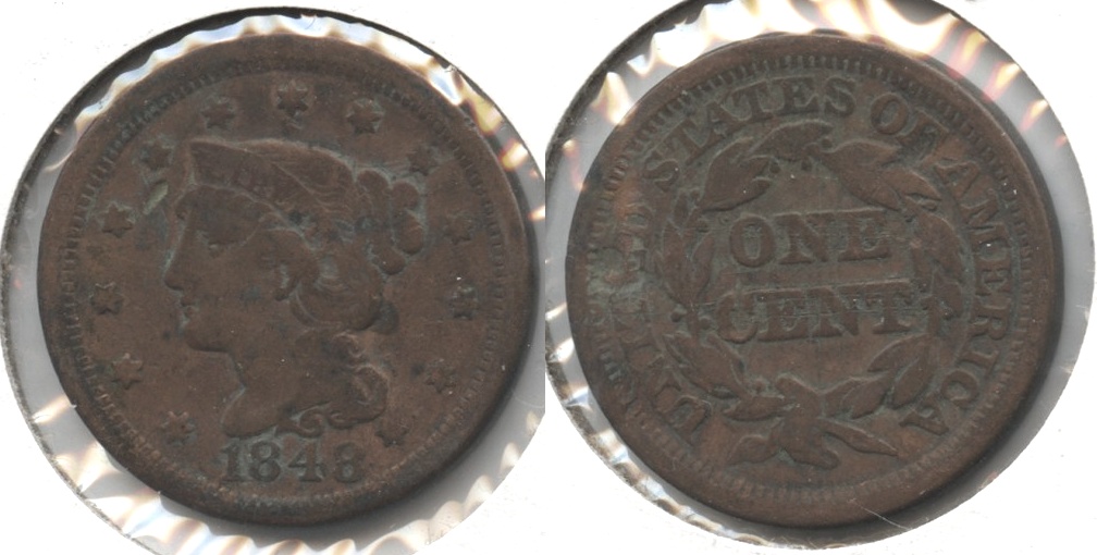 1848 Coronet Large Cent VG-8 #f Cleaned