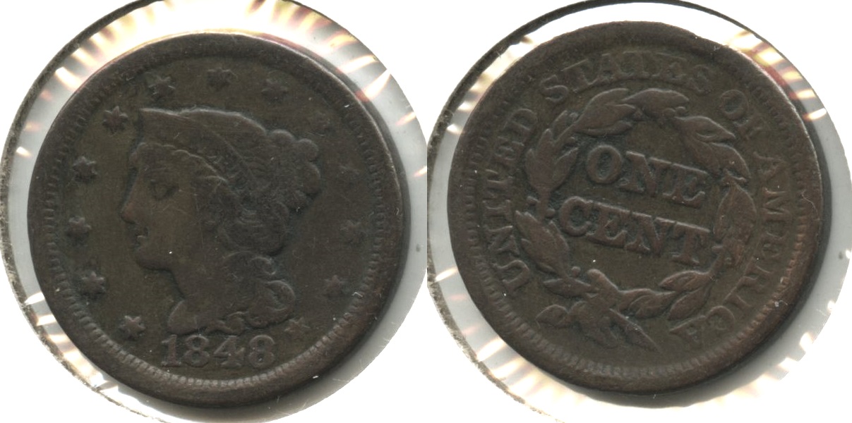 1848 Coronet Large Cent VG-8 #q Cleaned Retoned