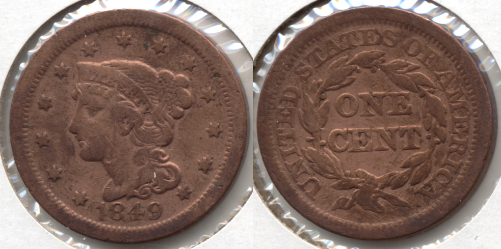 1849 Coronet Large Cent Fine-12 d Cleaned