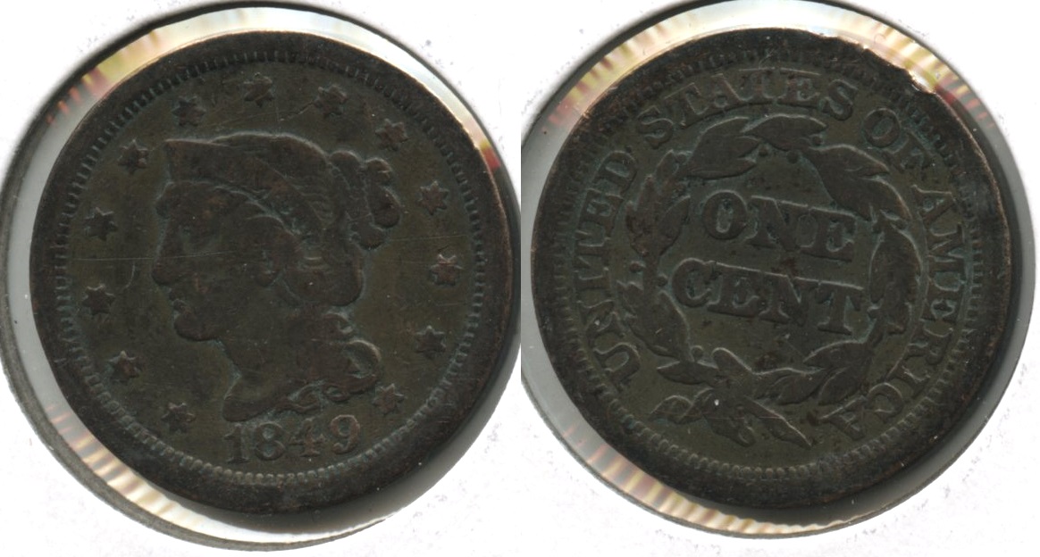 1849 Coronet Large Cent VG-8 #j Obverse Scratches