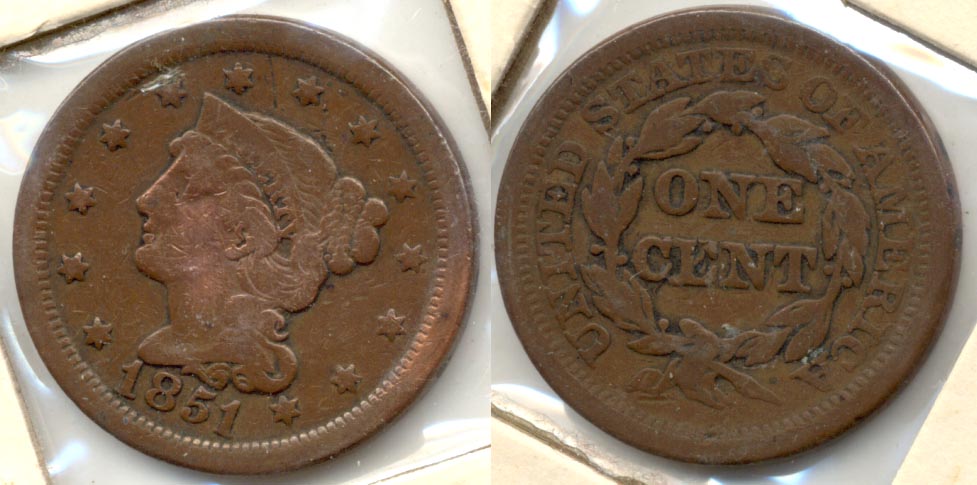 1851 Coroned Large Cent Fine-12 Obverse Scuff