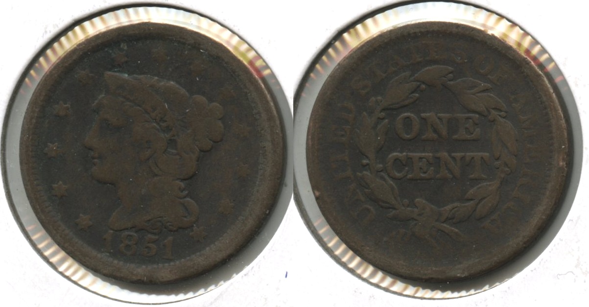 1851 Coronet Large Cent Fine-12 #an