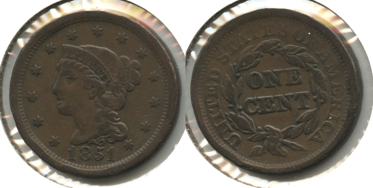 1851 Coronet Large Cent Fine-12 #au