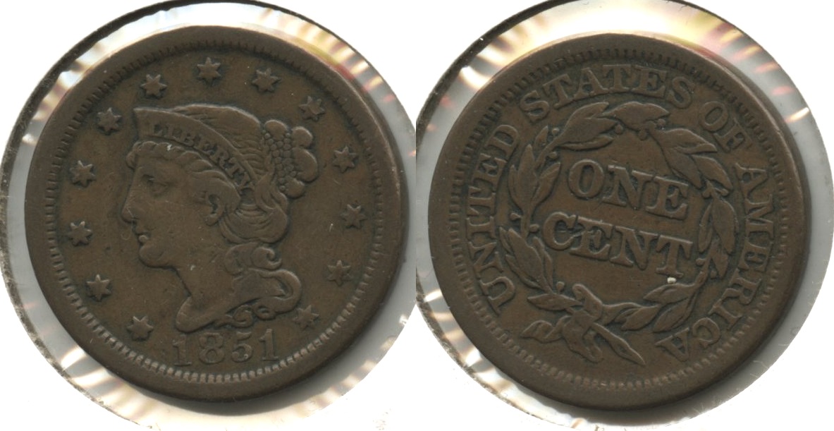 1851 Coronet Large Cent Fine-12 #bf