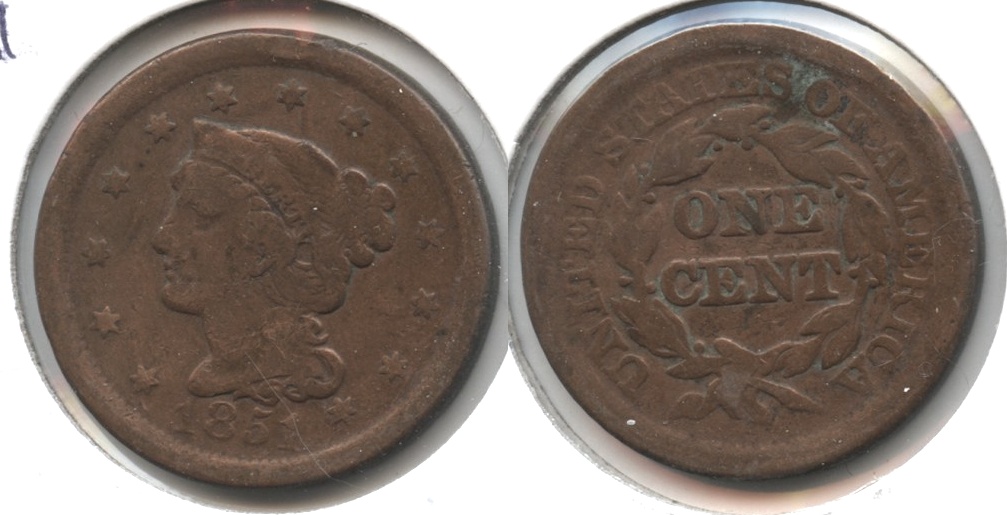 1851 Coronet Large Cent VG-8 e Cleaned