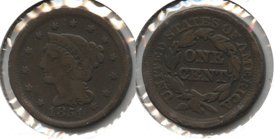 1851 Coronet Large Cent VG-8 #h