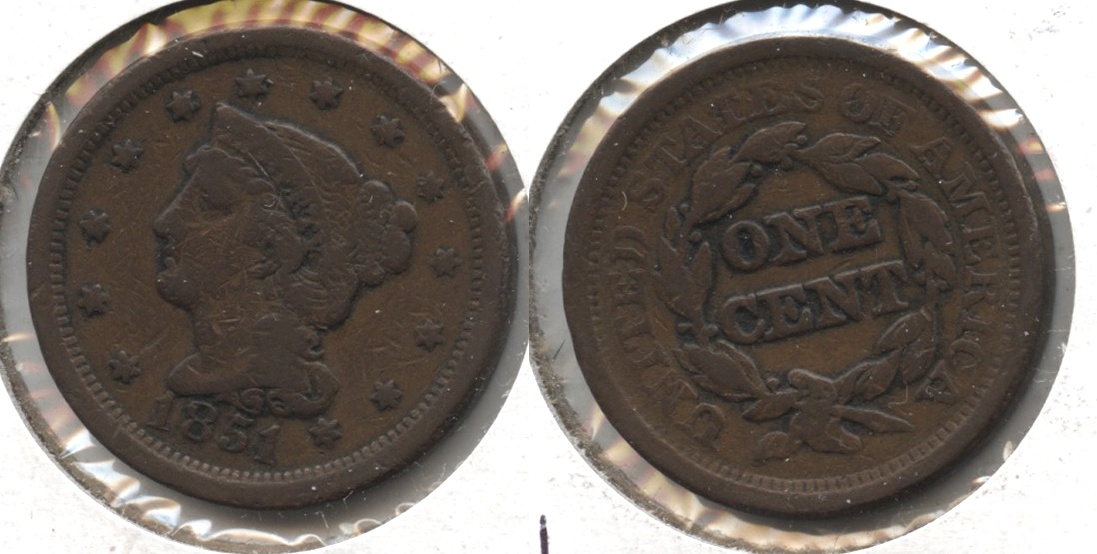 1851 Coronet Large Cent VG-8 #j
