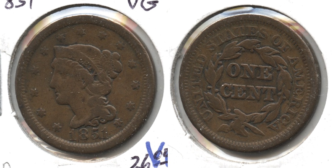 1851 Coronet Large Cent VG-8 #n