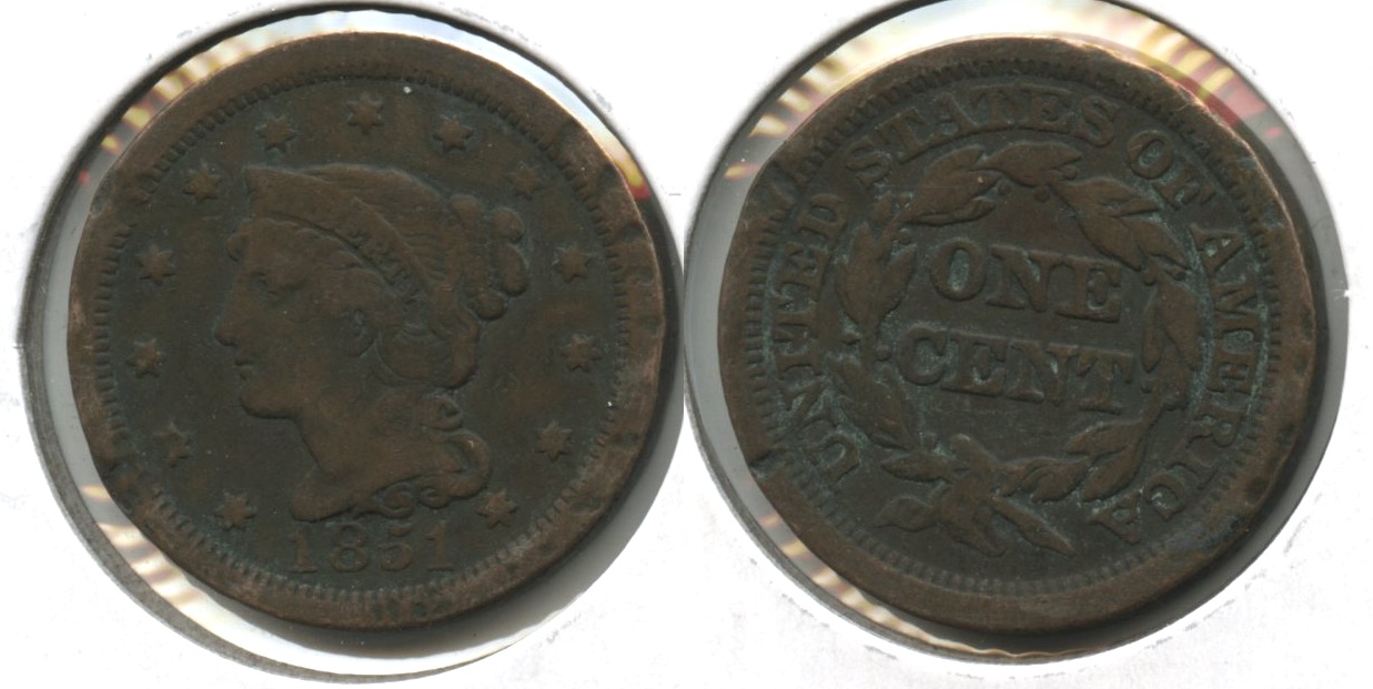 1851 Coronet Large Cent VG-8 #w Dark