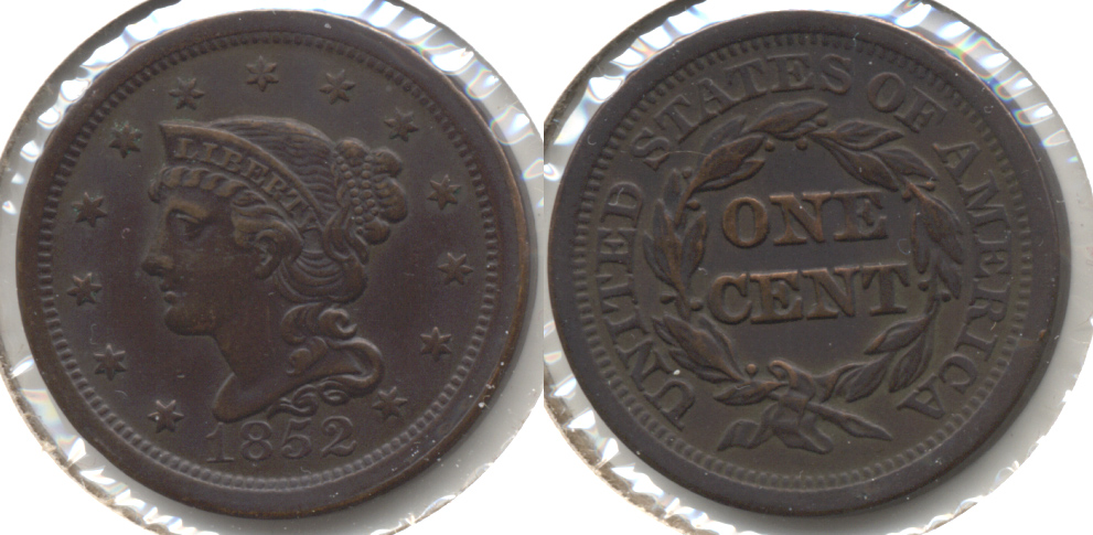 1852 Coronet Large Cent AU-50