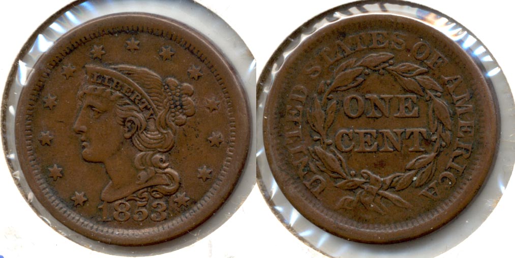 1853 Coroned Large Cent AU-50
