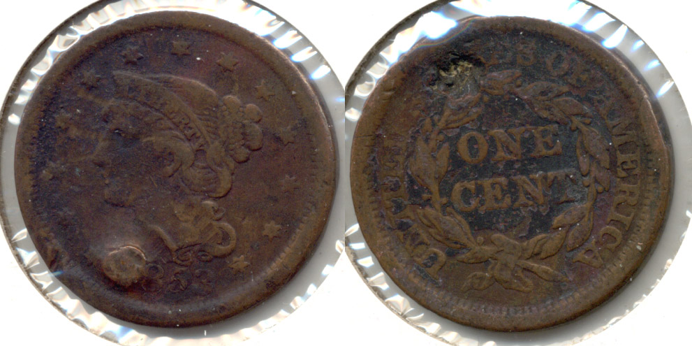 1853 Coroned Large Cent Fine-12 e Reverse Hit