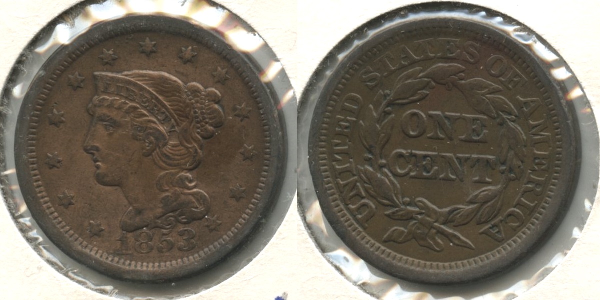 1853 Coronet Large Cent VF-20 #x Cleaned Obverse