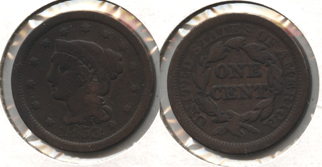 1853 Coronet Large Cent VG-8 #h Cleaned Retoned