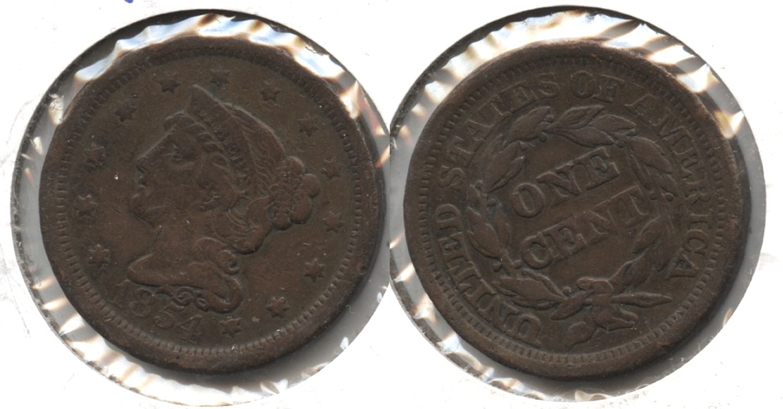 1854 Coronet Large Cent Fine-12 #h Old Cleaning