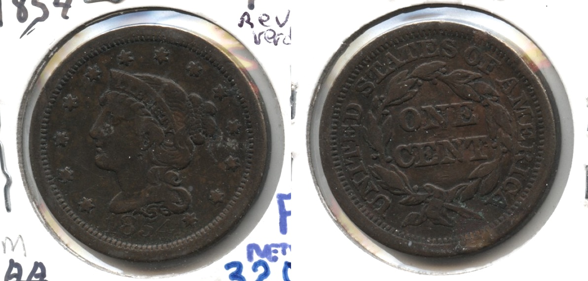 1854 Coronet Large Cent Fine-12 #m Reverse Verdigris