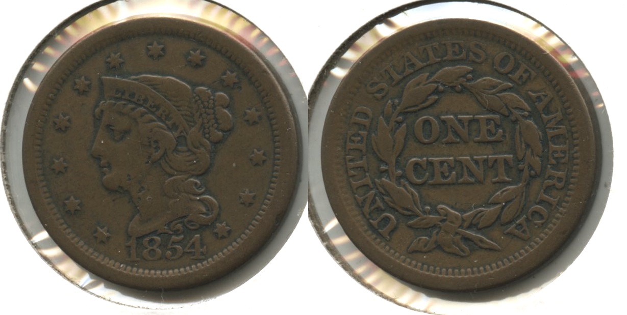 1854 Coronet Large Cent Fine-12 #x Obverse Marks