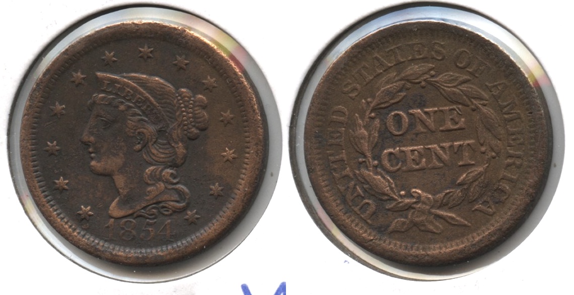 1854 Coronet Large Cent VF-30 Cleaned
