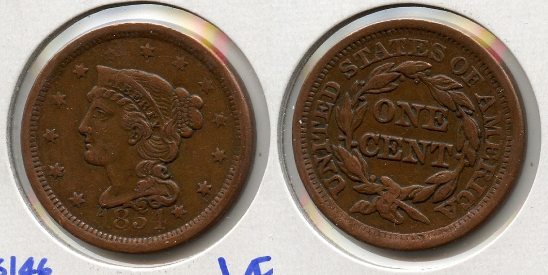 1854 Coronet Large Cent VF-35