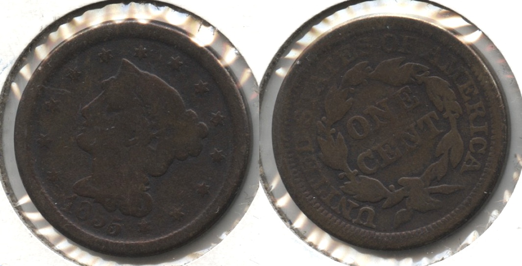 1855 Coronet Large Cent Good-4 Cleaned Retoned