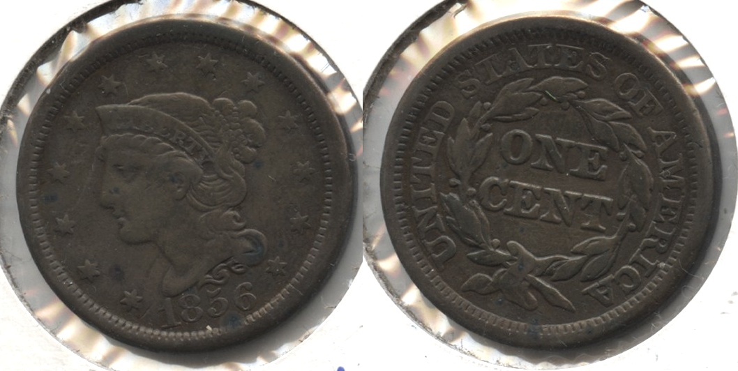 1856 Coronet Large Cent Fine-12 #e Darker Spots