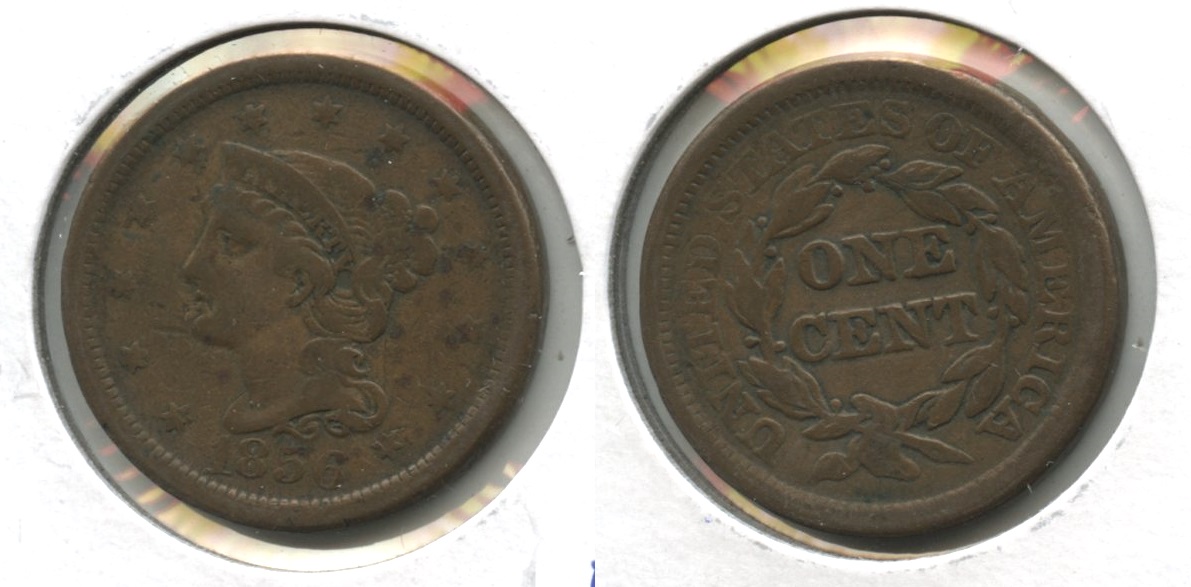1856 Coronet Large Cent Fine-12 #k Obverse Spots