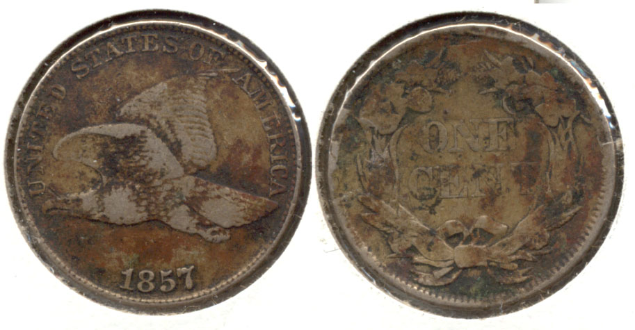 1857 Flying Eagle Cent Fine-12 e Verdigris