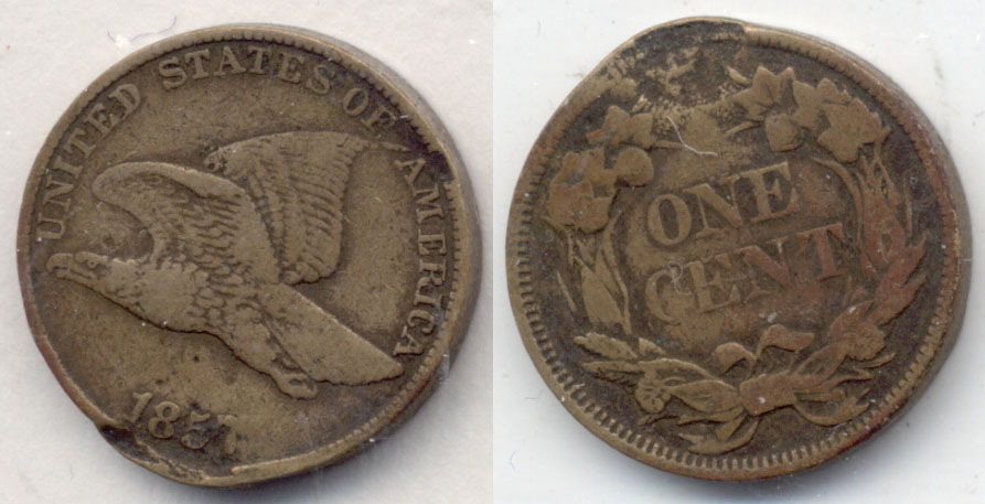 1857 Flying Eagle Cent Fine-12 f Edge Damage