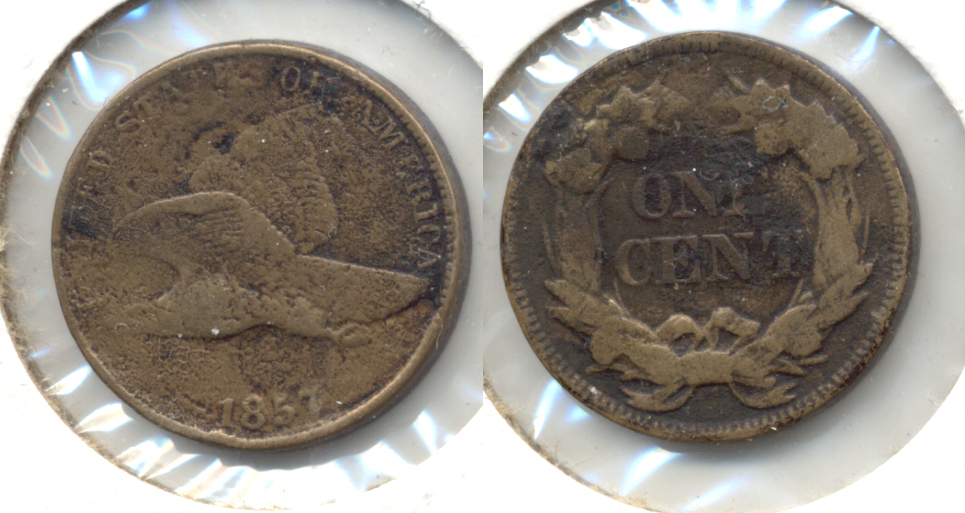 1857 Flying Eagle Cent Fine-12 j Porous