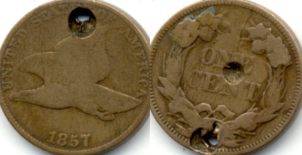 1857 Flying Eagle Cent Good-4 f Holed