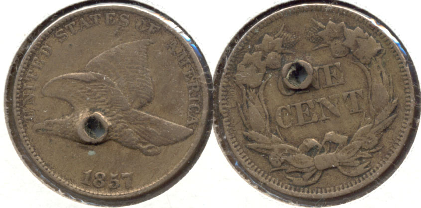 1857 Flying Eagle Cent VF-20 c Holed