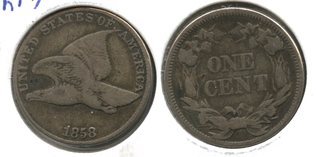 1858 Large Letters Flying Eagle Cent F-12 #aa Slightly Dark