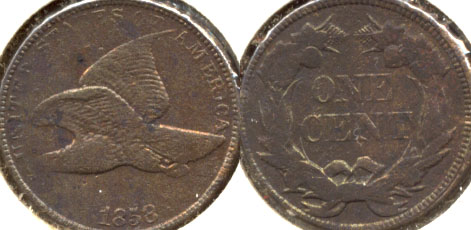 1858 Large Letters Flying Eagle Cent F-12 c Cleaned