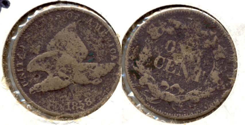 1858 Large Letters Flying Eagle Cent Good-4 a Porous