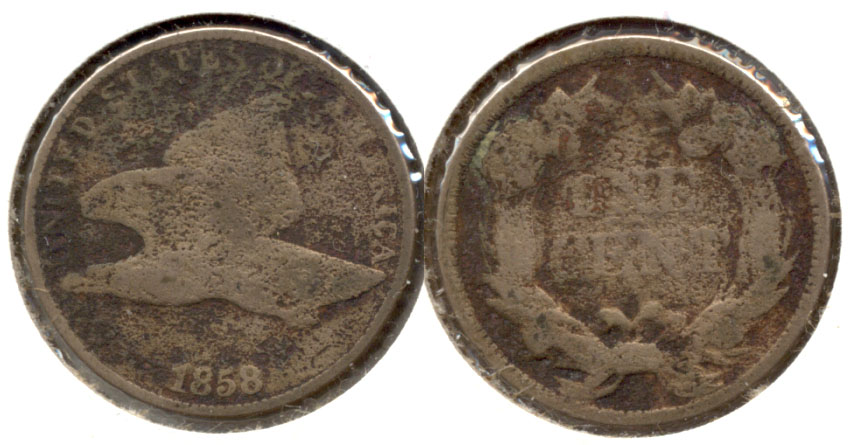 1858 Large Letters Flying Eagle Cent Good-4 d Porous
