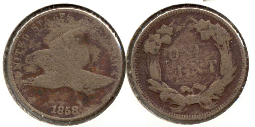 1858 Large Letters Flying Eagle Cent Good-4 e Dark