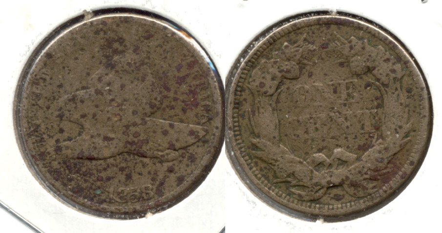 1858 Large Letters Flying Eagle Cent VG-8 f