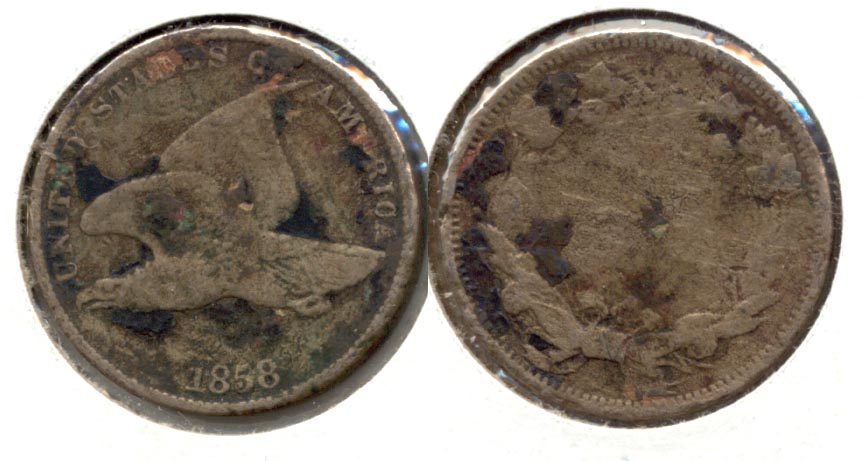 1858 Small Letters Flying Eagle Cent VG-8 b Encrusted