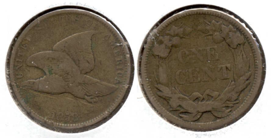 1858 Small Letters Flying Eagle Cent VG-8 q Scratches